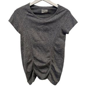 Athleta Fast Track Seamless Heathered Grey Ruched Tee Women's Size small gym run
